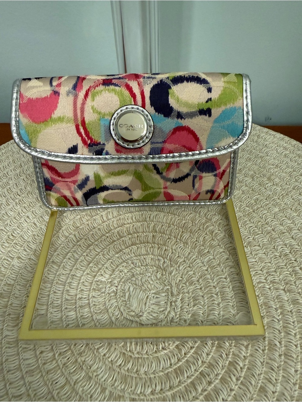 Coach Multicolor Signature Pop Ring Canvas Wristlet with Silver Trim